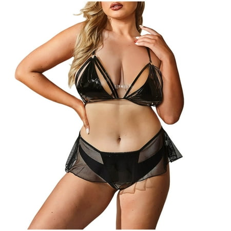 Yuhangmm Lingerie For Women 1 PC Leather Teddy Bodysuit Lingerie Sexy Cutout Off Shoulder Conjoined PU Lace Up Garter Teddy Bodysuit plus Size Lingerie for Women 3xl