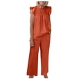 thumbnail image 1 of Ensemble Deux Pièces en Lin Ensembles de Printemps Femmes Tenues 2 Pcs Ensemble de Vêtements Féminin Col Rond Manches Courtes Hauts Pantalons Ensembles Style Cargo S_511 Survêtements pour Femmes Rouge m, 1 of 6