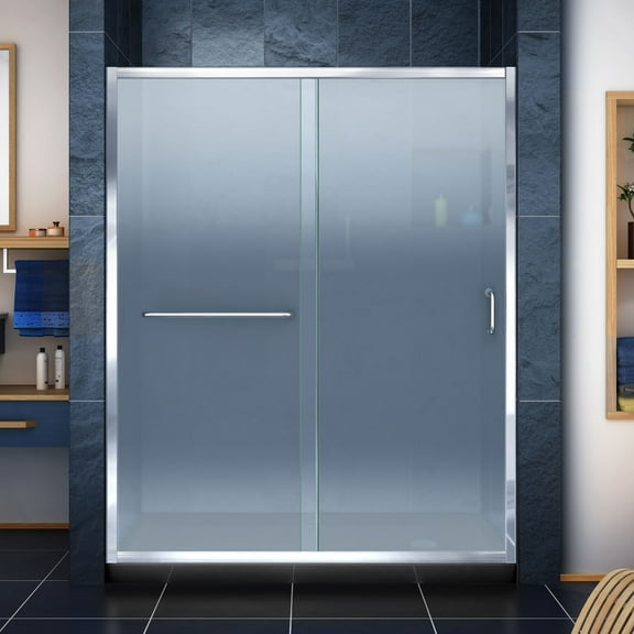 DreamLine Infinity-Z 36 in. D x 60 in. W x 74 3/4 in. H Frosted Sliding Shower Door in Chrome and Right Drain Biscuit Base
