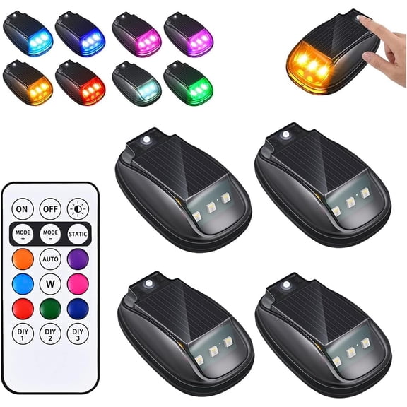 2026 New Solar Cab Lights, 2/4/5Pcs Solar Car Roof RGB Strobe Light, Wireless No Drill Roof LED Marker Lights with Remote Contro for Semi Truck Pickup SUV (4PCS)