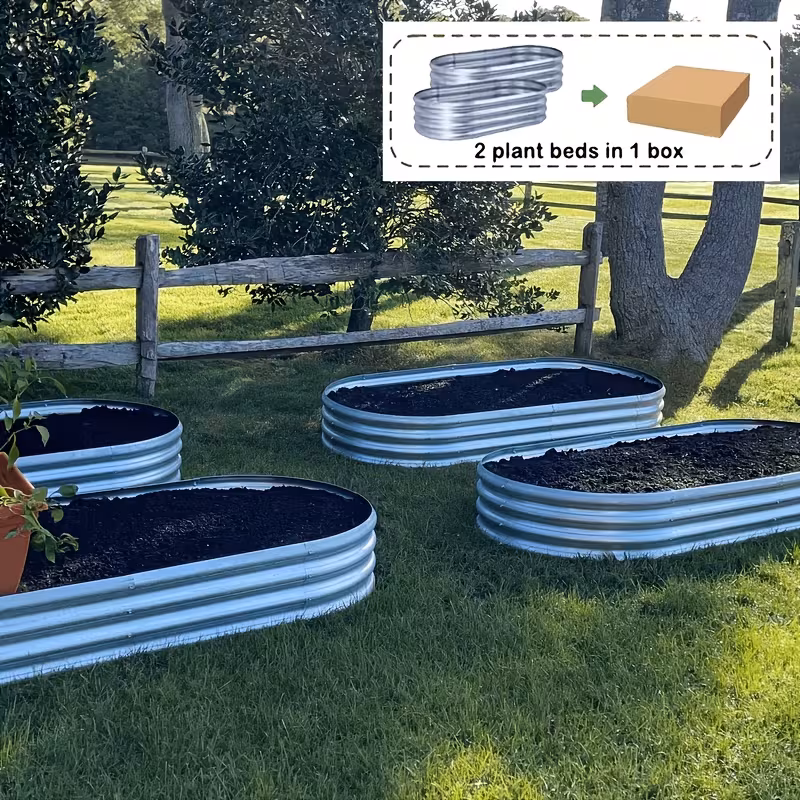 2-Pack Heavy-Duty Galvanized Oval Raised Planters, Large Outdoor Metal Garden Beds for Vegetables, Herbs & Fruits