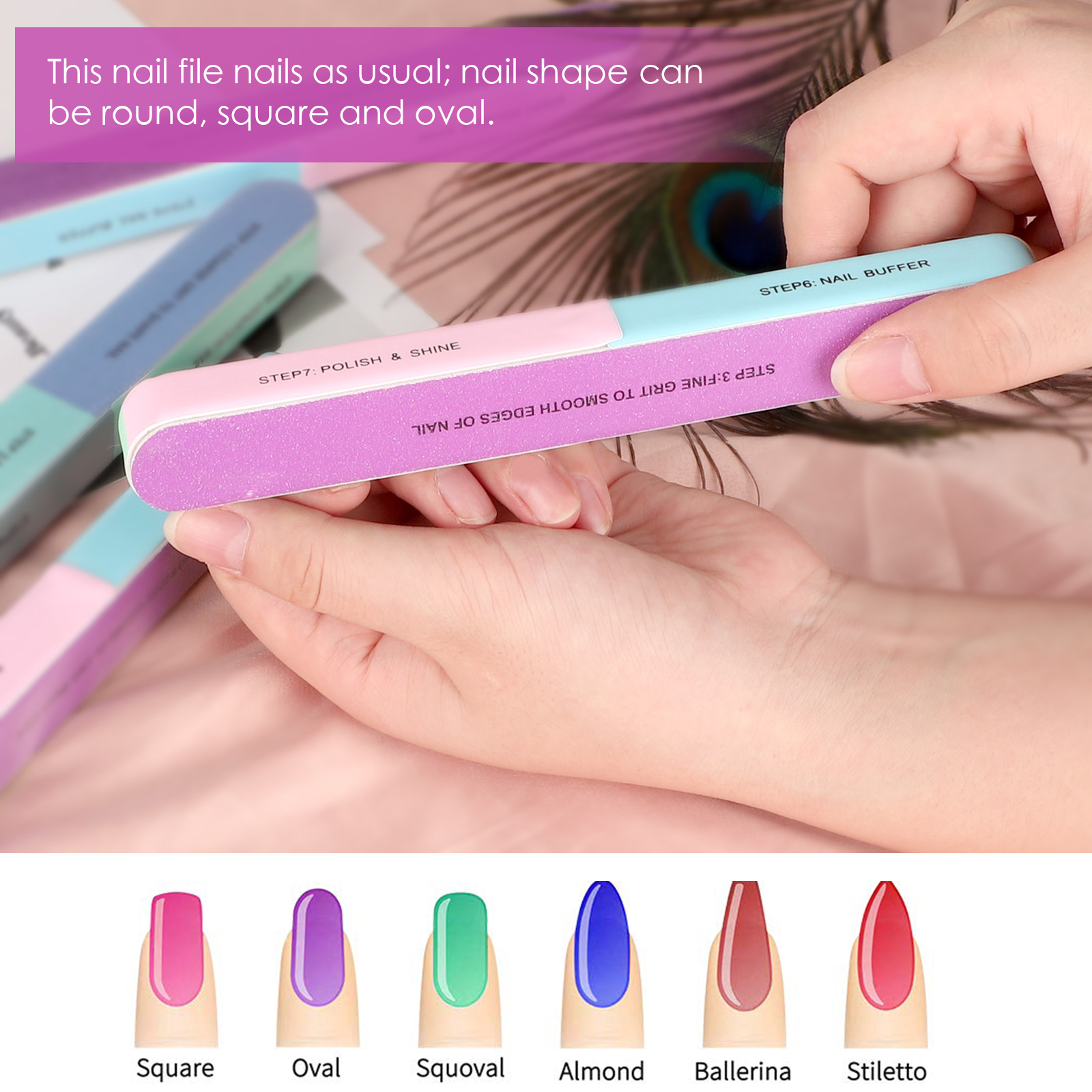 12 Packs 7 Way Nail File And Buffer Block Professional Buffering Files