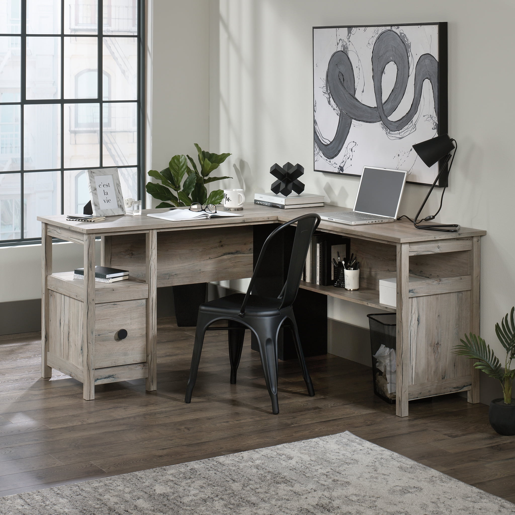 Sauder Linden Market LShaped Desk, Split Oak Finish