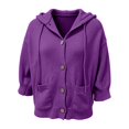 thumbnail image 5 of Endives Womens Cardigan Sweaters Hooded 3/4 Length Sleeve Knit Cardigan Button Front Loose Casual Oversized Sweater Coat With Pockets Cardigan Sweaters for Women Purple M, 5 of 6