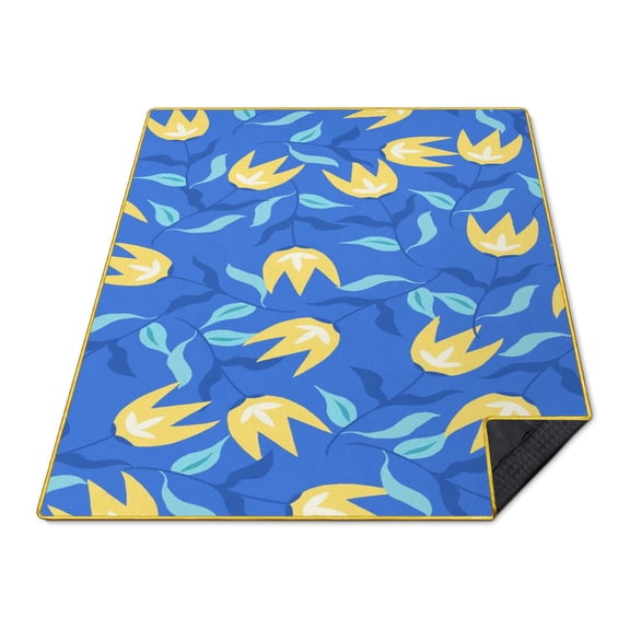 Picnic Blanket Waterproof 80"x60" Large Outdoor Foldable Yellow Tulip Thicker Machine Washable Beach Blanket Waterproof Picnic Mat Portable for Picnics, Camping