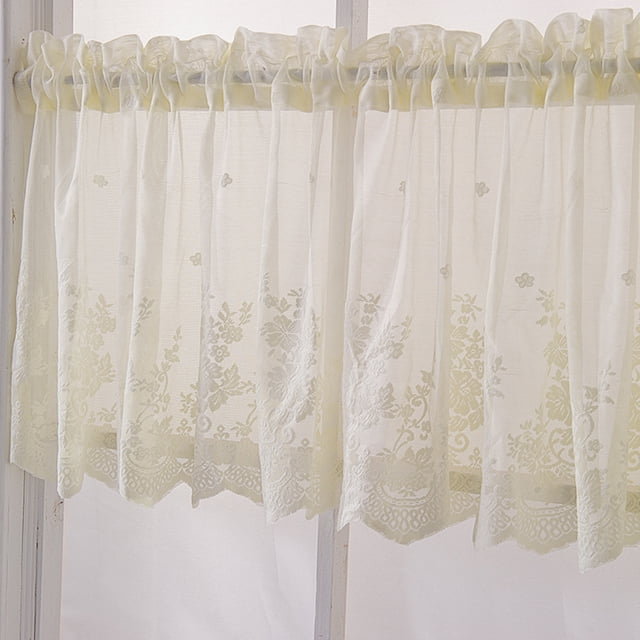 Qualitygoods Lace Cafe Kitchen Ruffle Window Drape Valance Semi Transparent Voile Curtains Window Treatment