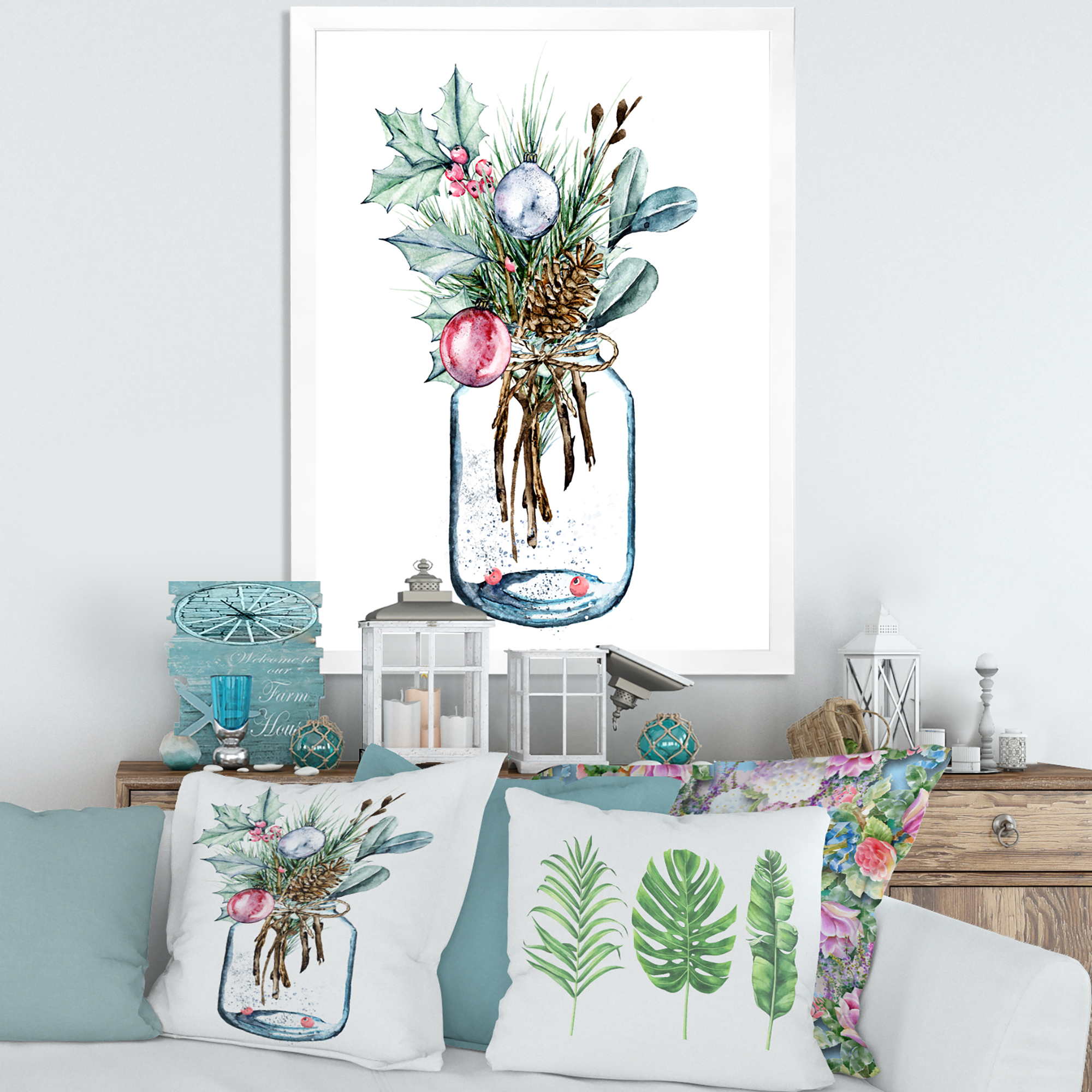 Designart 'Merry Christmas Bouquet In Transparant Jar' Traditional Framed Art Print