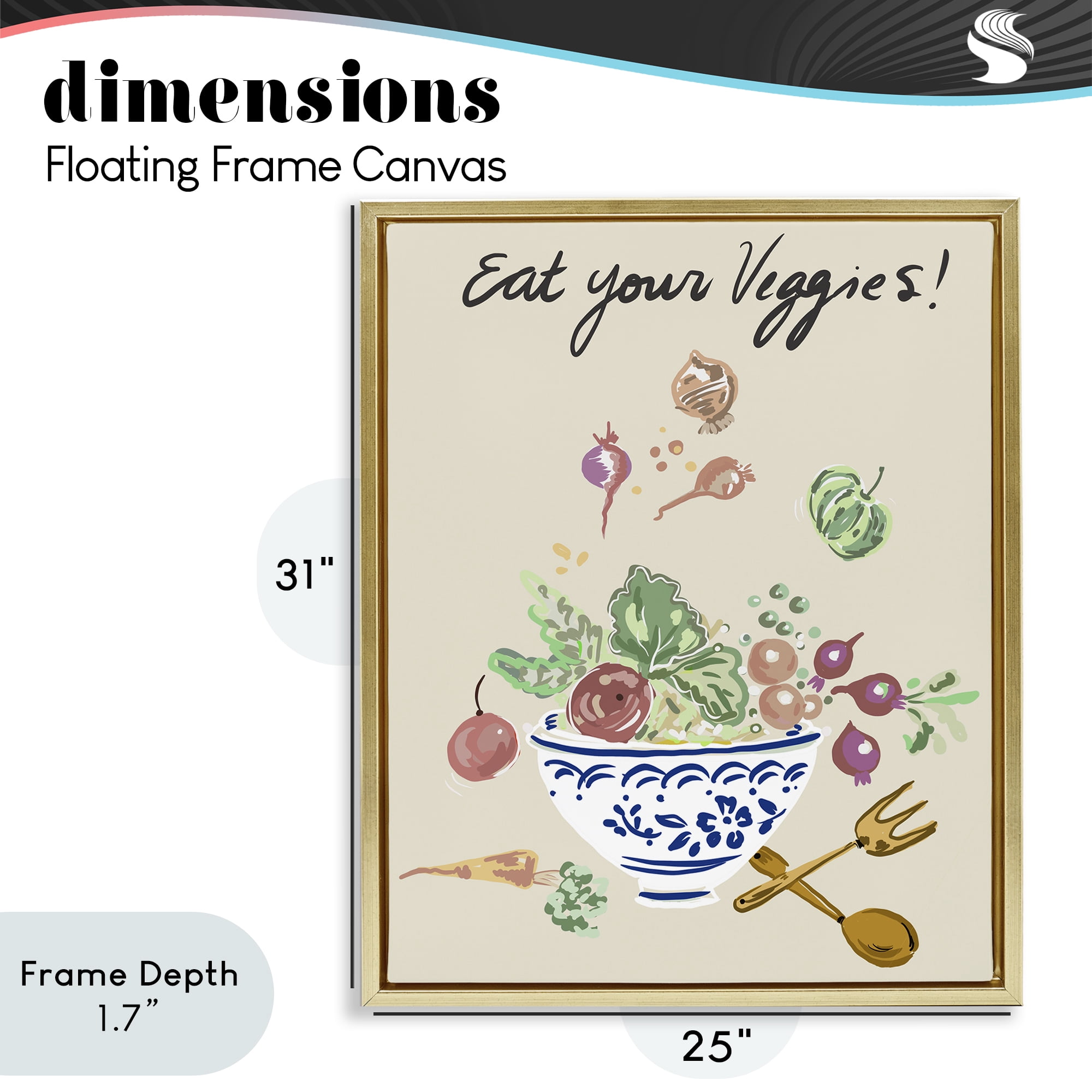 Stupell Industries Eat Your Veggies Bowl Gold Framed Floater Canvas Wall Art, design by Ani Del Sol