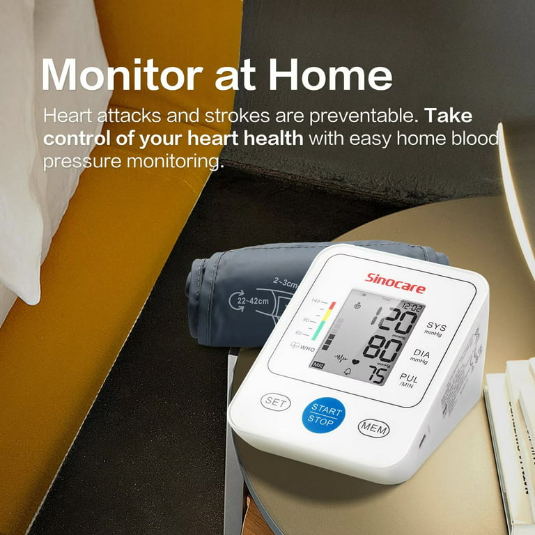Easy@Home Upper Arm Blood Pressure Monitor - Backlit Display and