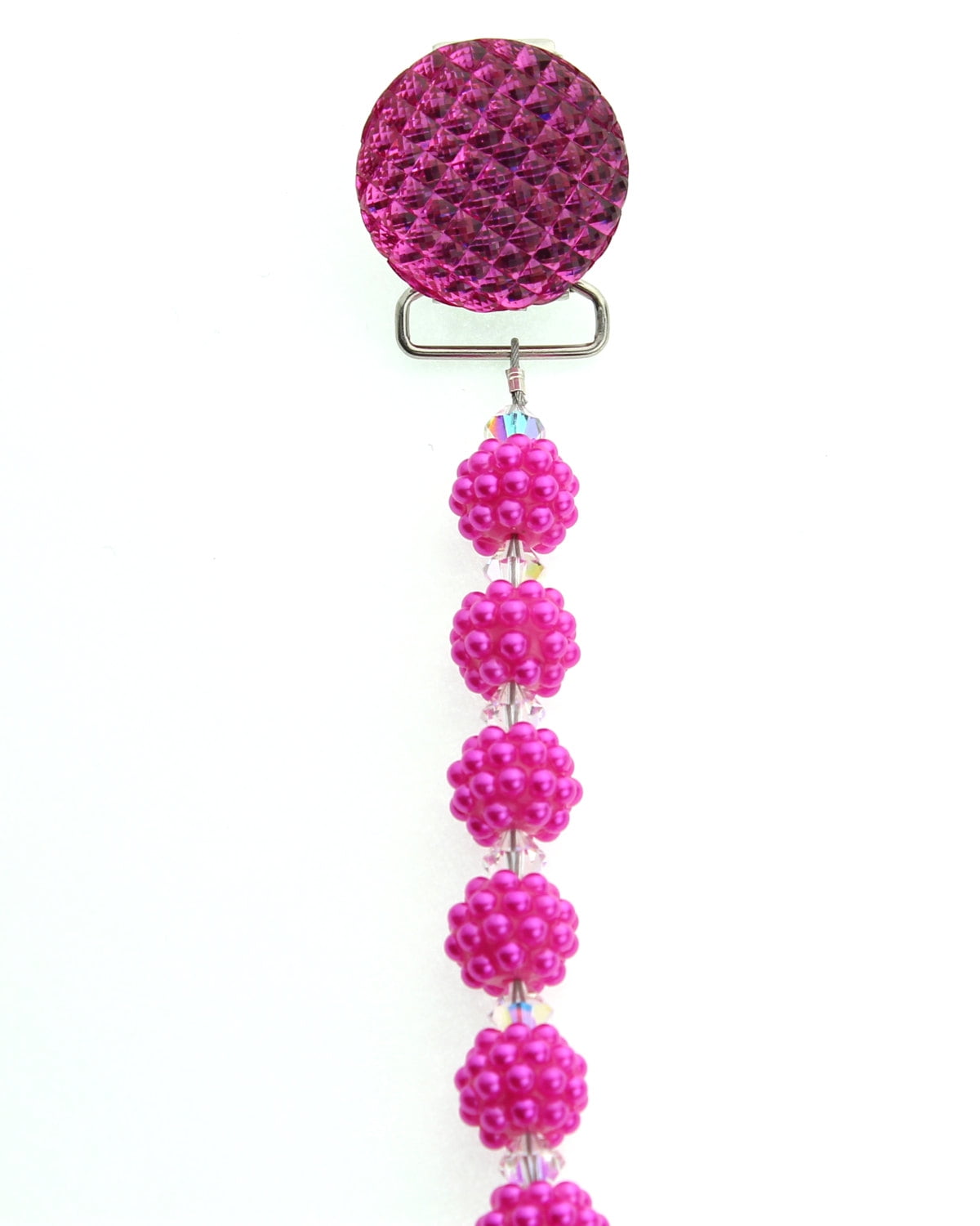 Hot Pink Crystal and Bumpy Pearl Pacifier Clip