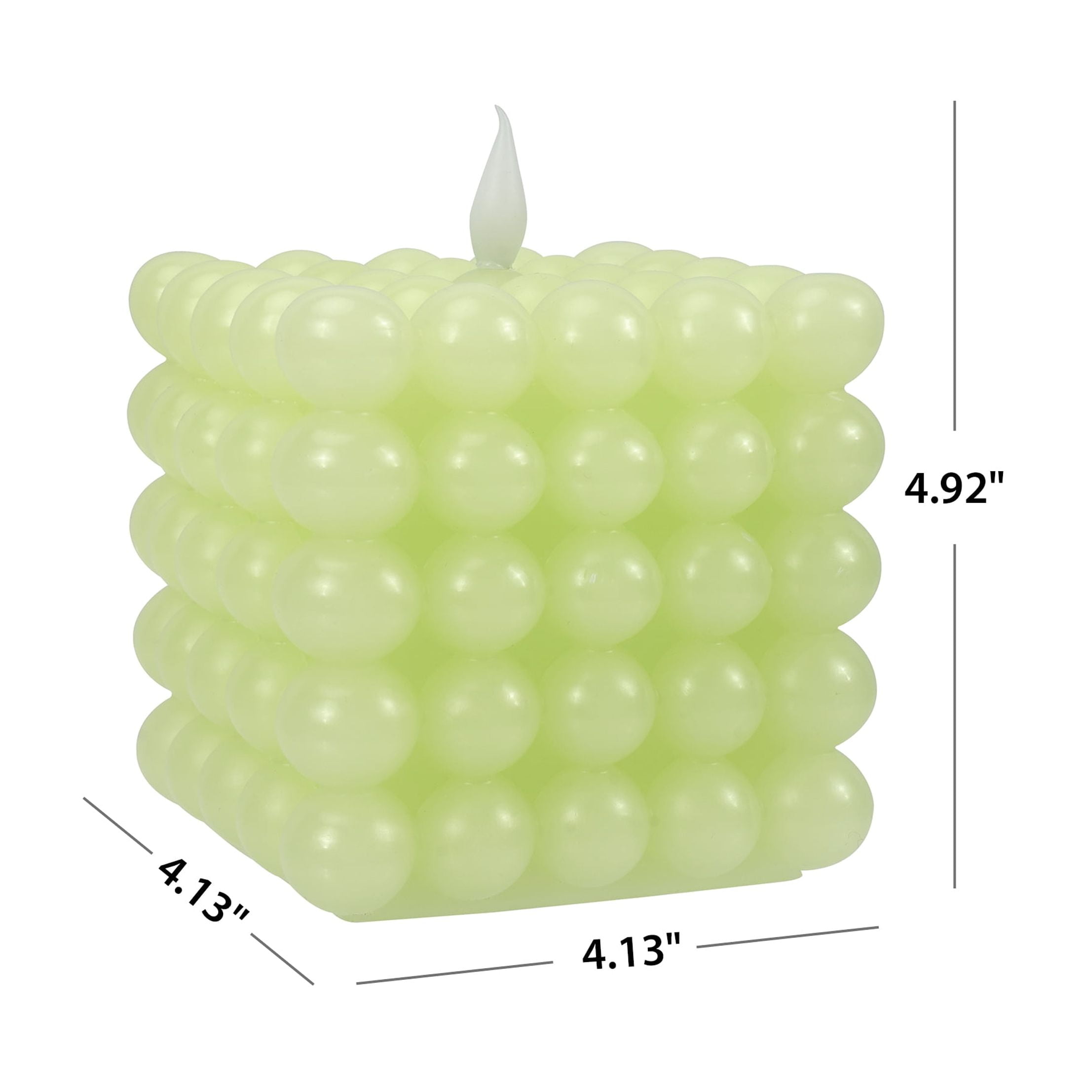 Mainstays Green Square Tabletop Wax Candle with  Faux LED Flame, Bubble Design, 4.92"x4.13"x4.13"