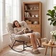 thumbnail image 4 of Oversized Outdoor Rattan Rocking Chair - Heavy-Duty Steel Frame, Patio Egg Lounge,Removable Thick Grey Cushion,All-Weather Wicker Papasan Rocker for Garden or Balcony-Single,Yellow Rattan+Grey Cushion, 4 of 7