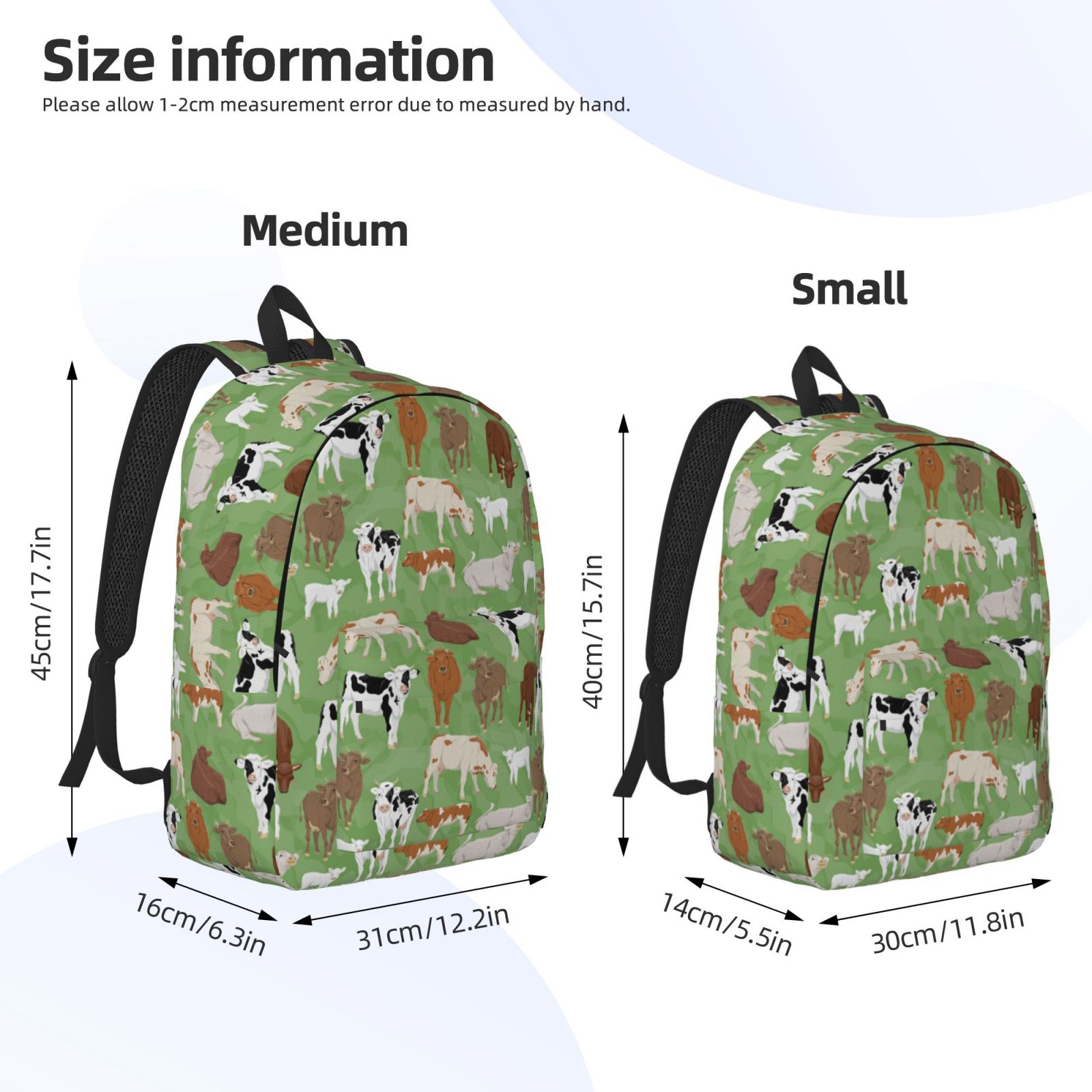 Vsdgher Cows And Calves Print Canvas Backpack Travel Rucksack Unisex Knapsack 15.7/17.7Inch Laptop Backpack for Work,College -Small