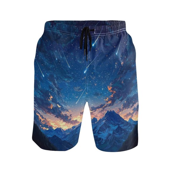 IAUYY Men's Quick-Dry Beach Shorts with All-Over Print - Lightweight Swim Trunks for Summer (S-XXL) Machine Washable,Blue Sky