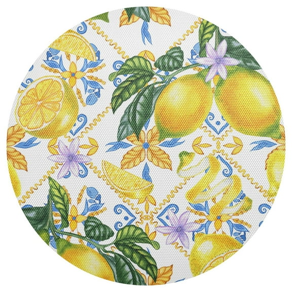 Ryvnso Blue Boho and Yellow Lemons Round Plate Mats Dining Table Placemat 1 Piece for Holiday Decoration
