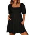 thumbnail image 6 of Aimik Ladies' Square Neckline Short Sleeve Solid Color Short Dress Summer Casual and Loose Womens Short Dress, 6 of 6