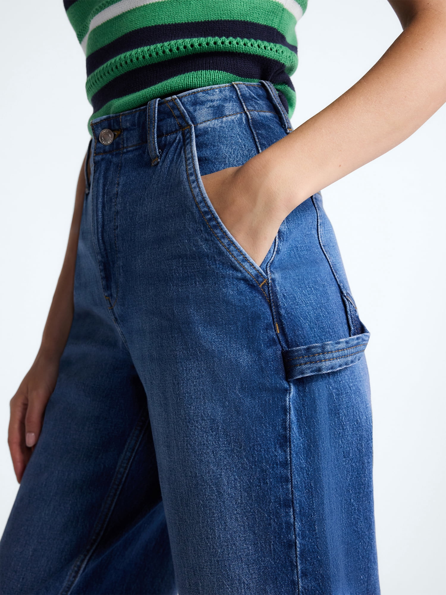 Free Assembly Women's High Rise Cropped Carpenter Barrel Jeans, 26" Inseam, Sizes 0-16