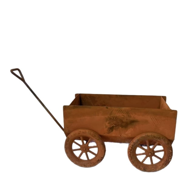 Outdoor Rustic Metal Planter Wheelbarrow, Vintage-Style Garden Flower Pot Cart, Courtyard Decorative Planting Container for Patio