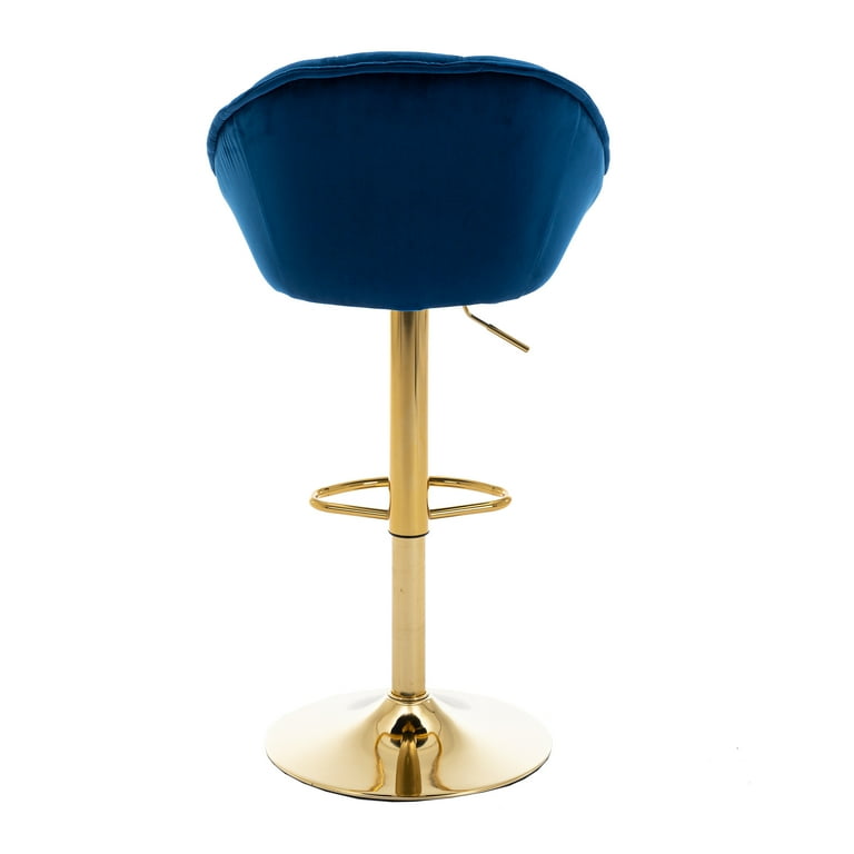 Swivel Bar Stools Set of 2 34 42 Inch Adjustable Counter Height Barstools with Tufted Back Gold Footrest and Metal Frame Vintage Upholstered Bar