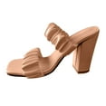 thumbnail image 1 of LNMQLPDBS High Heels for Wome Fashion Solid Color Pleated Square Toe with Large Size Sandals, 1 of 5