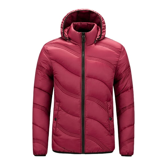 Pisexur Mens Winter Jacket Men's Solid Color Zipper Lightweight Hooded Winter Warm Cotton Jacket Long Sleeve Parkas Mens Puffer Jacket Winter Coats for Men Plus Size Jackets