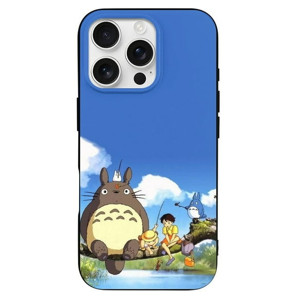 Funda de TPU de Mi vecino Totoro para iPhone 16 Pro: ultrafina, a prueba de golpes, antiamarilleo, resistente a arañazos, compatible con carga inalámbrica, agarre mejorado, estilo negro.