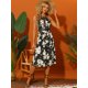 thumbnail image 4 of Vestido Allegra K boho floral sin mangas cuello halter dividido Negro L, 4 of 6