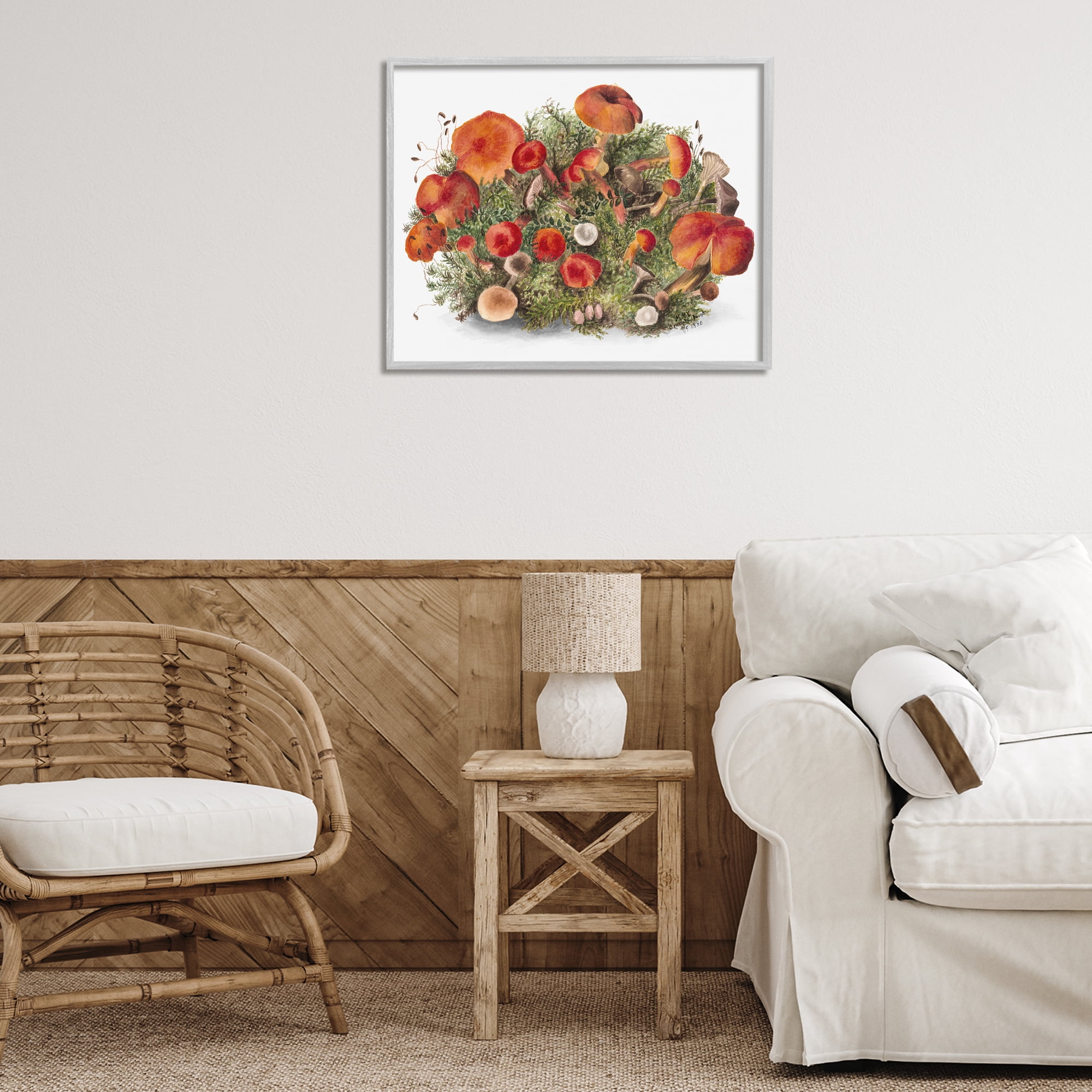 Stupell Industries Rustic Cottage Mushrooms Botanical & Floral Painting Gray Framed Art Print Wall Art, 30 x 24