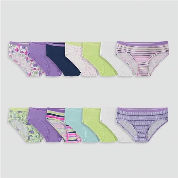 Fruit of the Loom 194422063580 Girls Rot 2 Panty Hipster Underwear, Assorted Color - Size 12 - Pack of 14