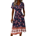 thumbnail image 5 of Minjewel Ladies Floral Casual Fashionable Short Sleeve V-Neck Dress for Spring Summer Women's Daily Casual Wear,Pink,XL, 5 of 6