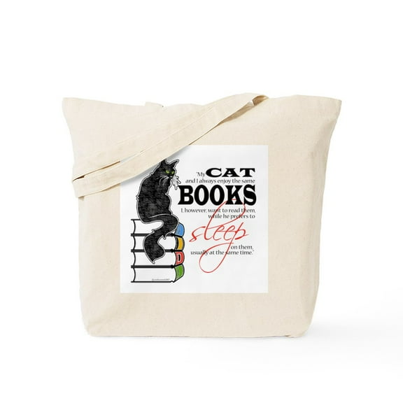 CafePress - Cat And Books 2 Tote Bag - Unisex Canvas Tote Bag, Beige, 1-Piece
