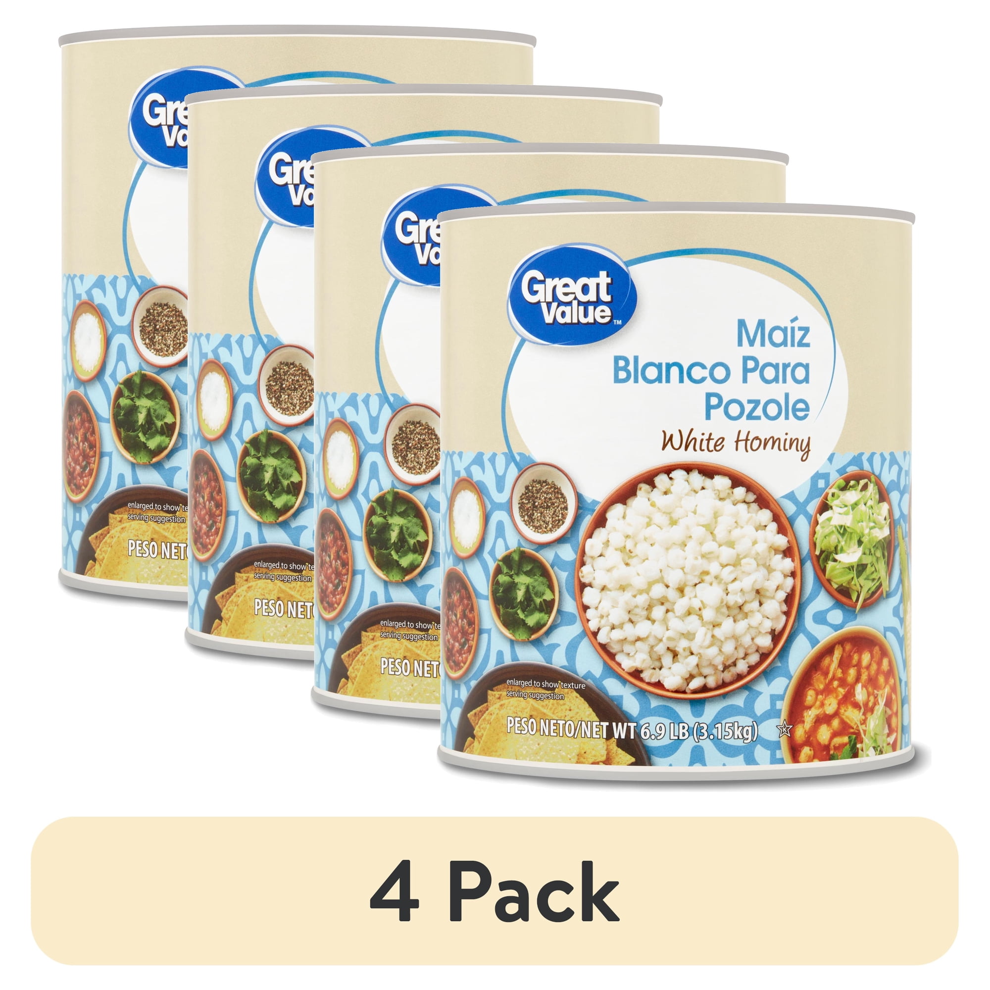 (4 pack) Great Value White Hominy, 110.4 oz