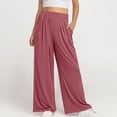 thumbnail image 2 of Bxsruta Womens Wide Leg Pants High Waist Lounge Pants Solid Palazzo Pants Pull on Scrub Pants Red L, 2 of 8