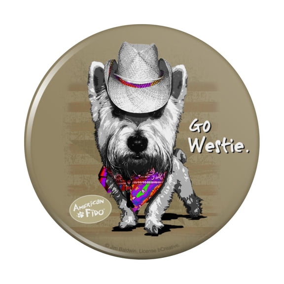Go Westie West Western Cowboy Dog Pinback Button Pin