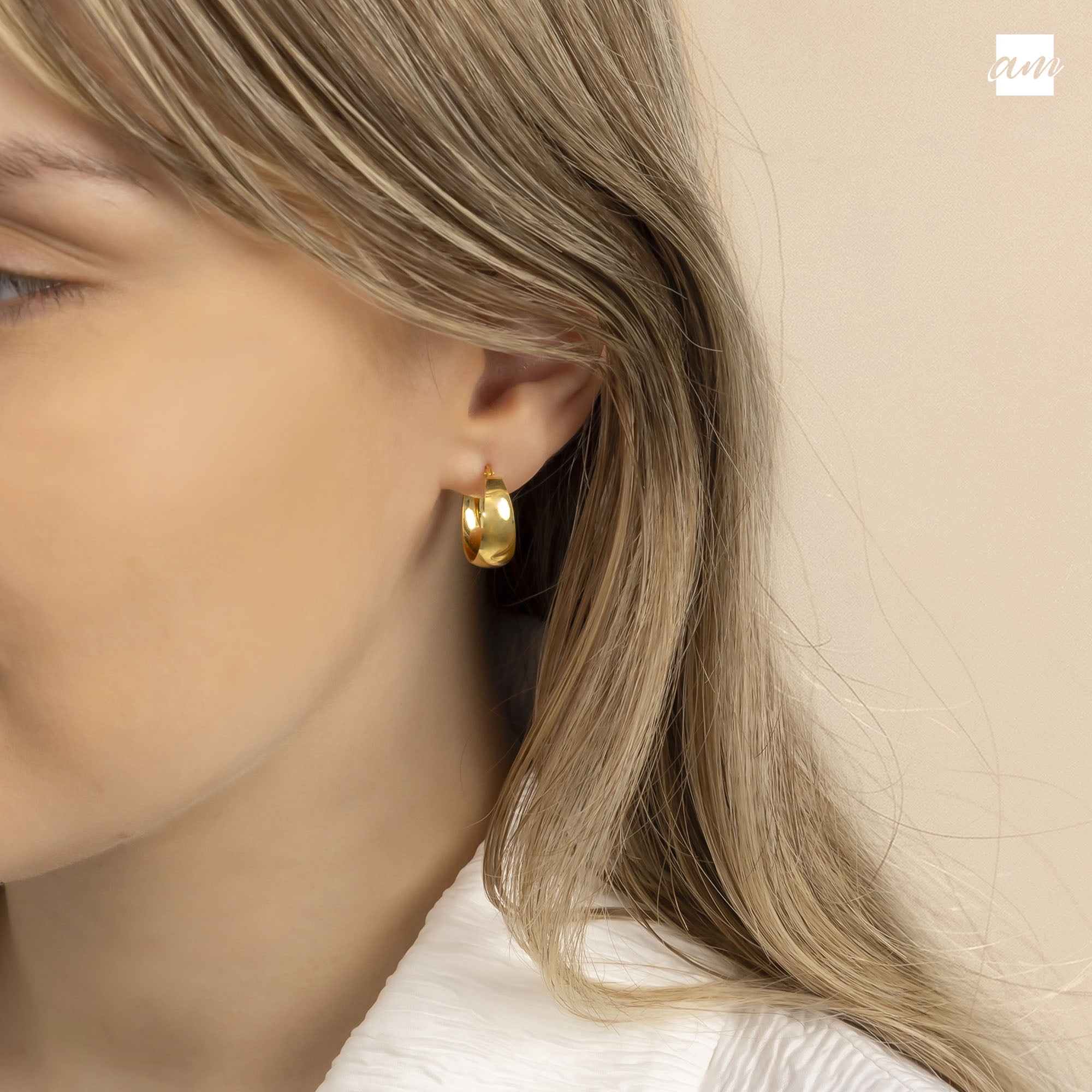 Amberta Women 925 Sterling Silver Chunky Hoop Earrings: Thick Gold Hoops 15 mm