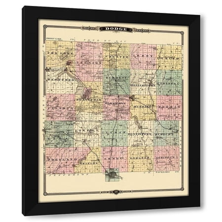 Snyder 12x14 Black Modern Wood Framed Wall Art Titled - Dodge Wisconsin Landowner - Snyder 1878