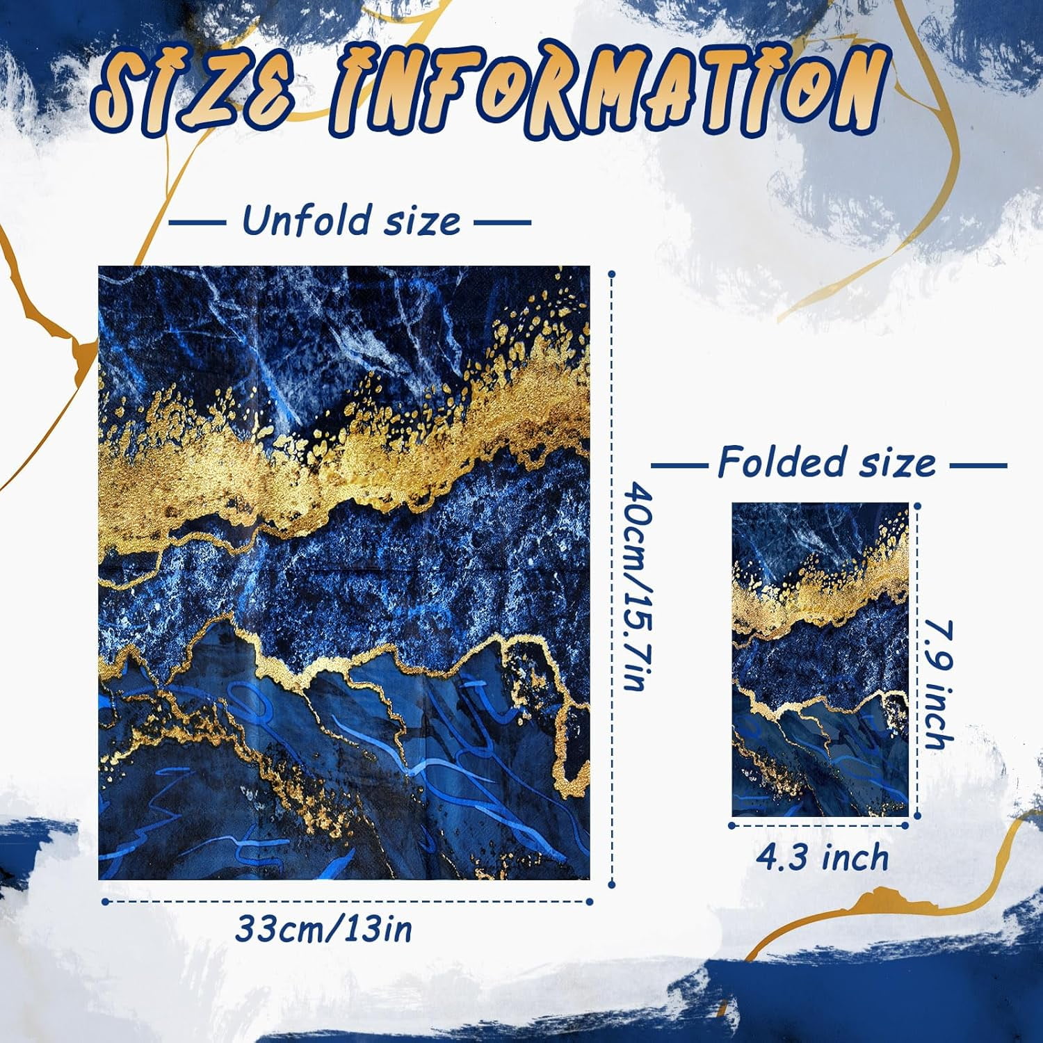 200 Pcs Marble Guest Napkins 2 Ply Disposable Guest Bathroom Paper Napkins Black Gold Marbleized Hand Towels for Home Bathroom Kitchen Table Decor (Blue Gold)