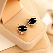Yaoping Cute Mini Cat Stud Earrings Black Cat Face Crystals Jewelry for Women Girl Birthday Xmas Gifts