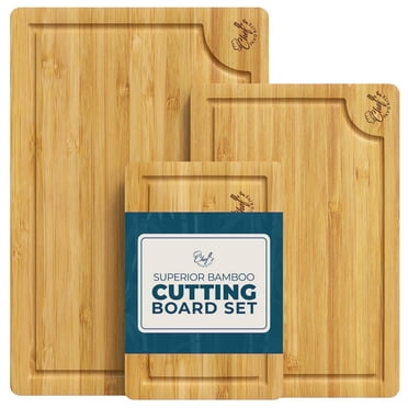Chef's Favorite Bamboo Cutting Board Set of 3 – Pre-Oiled, Double-Sided Boards with Juice Grooves – Large, Medium & Small – Built-In Handles – Mess-Free Chopping for Kitchen Prep