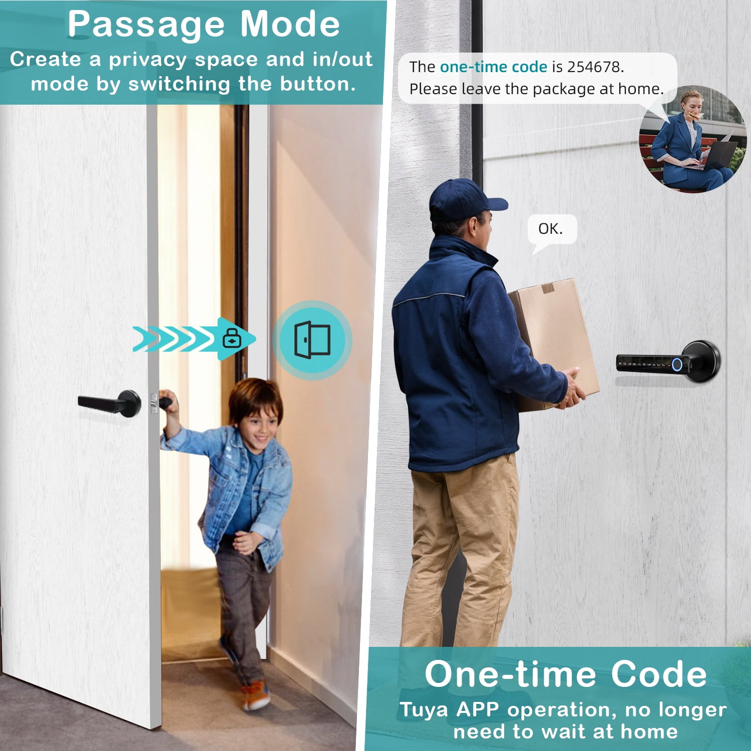 Smart Fingerprint Door Lock, Keyless Entry Front Door Knob,Biometric Door Knob, Code Knob Door Handle Lock with App, Digital Keypad Door Lock for Bedroom, Hotel, Apartment