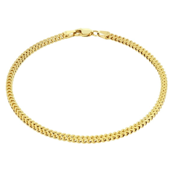 Nuragold 10k Real Yellow Gold Franco Square 2.5mm Box Chain Wheat Chain Bracelet (7"-9") Italian Jewelry for Men & Women