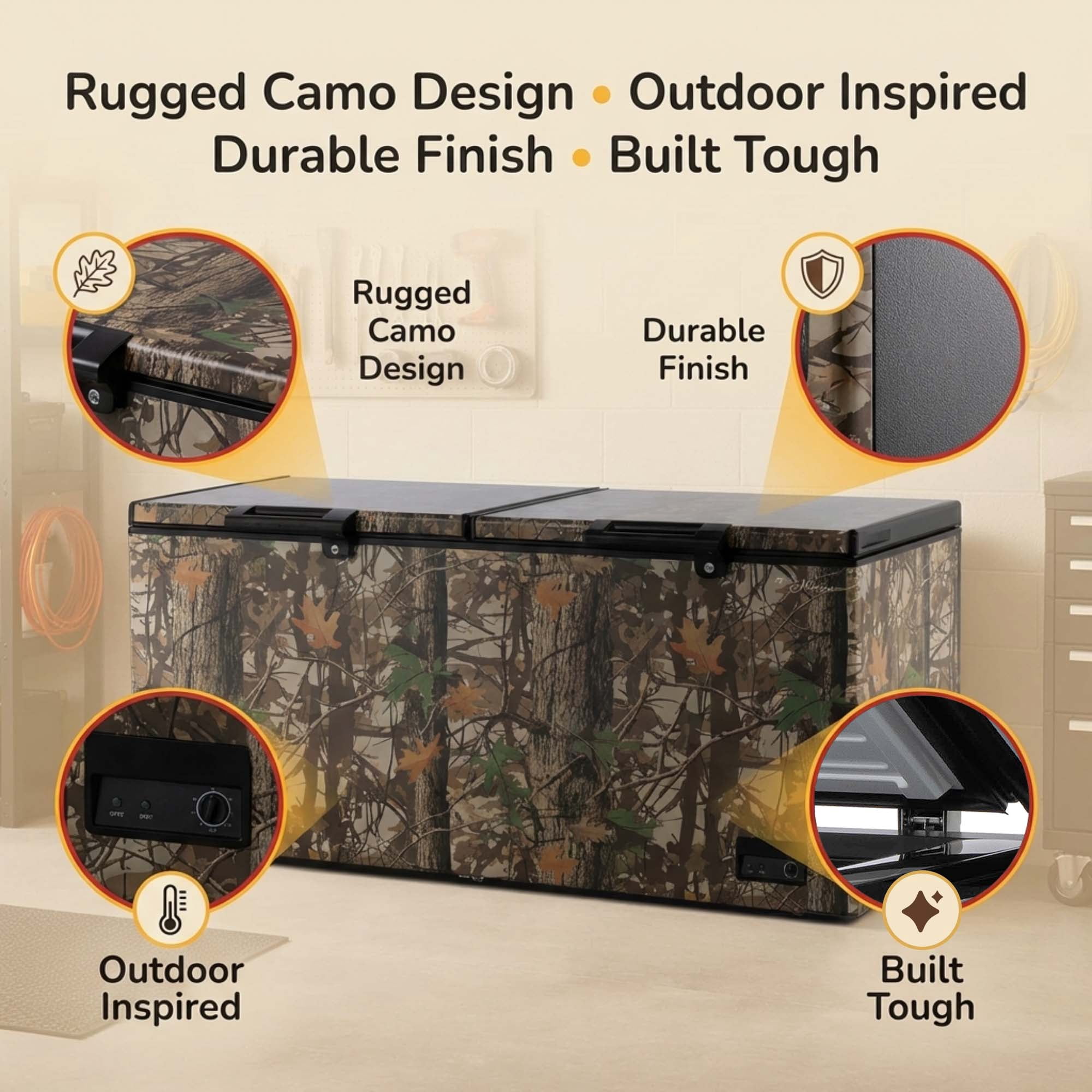 Magnavox Home 21 Cu. ft. 2-Door Chest Freezer, Garage Ready Hunting Camo Deep Freezer