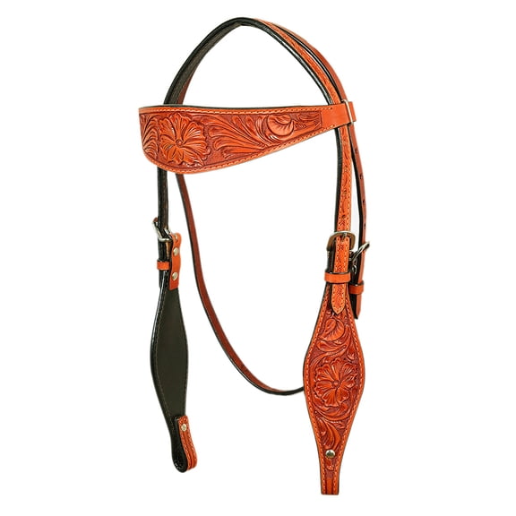 HILASON Western Horse Headstall Tack Genuine American Leather Floral Mahogany