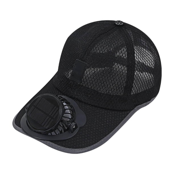 Gorra con ventilador solar, protección solar, gorra béisbol para senderismo y pesca al libre. Negro