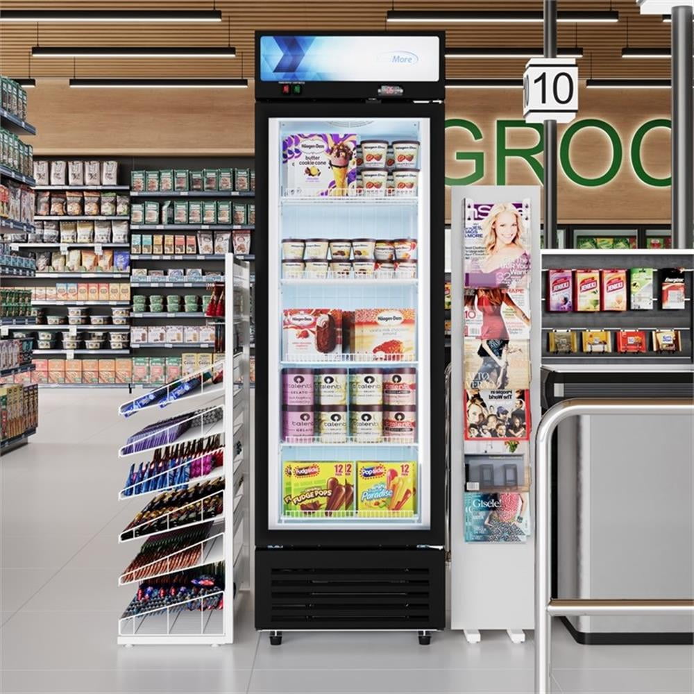 Pemberly Row 24" One Glass Door Merchandiser Freezer 12 cu. ft. in Black