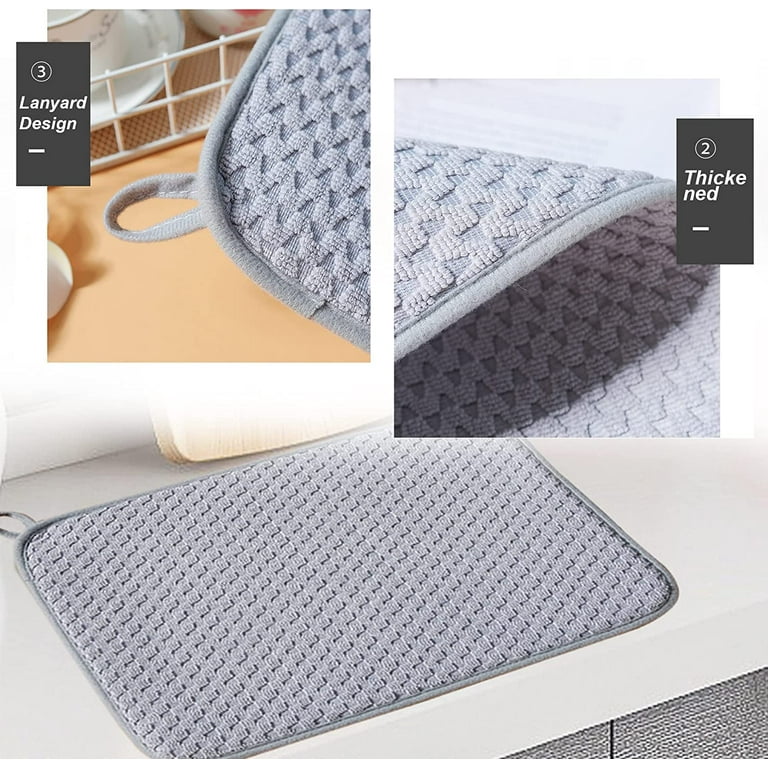 Dish Drying Mat for Kitchen Counter, Microfiber Dish Drying Pad, 2 Pack  Absorbent Large Dishes Drainer Mats 20 X 15 Inch (Gray)
