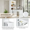 thumbnail image 4 of Harper & Bright Designs Tall Bookshelf with Writing Desk, White Wooden Storage Bookcase with Study Desk, Workstation with Open Shelves and LED Lighting for Home Office, 4 of 17