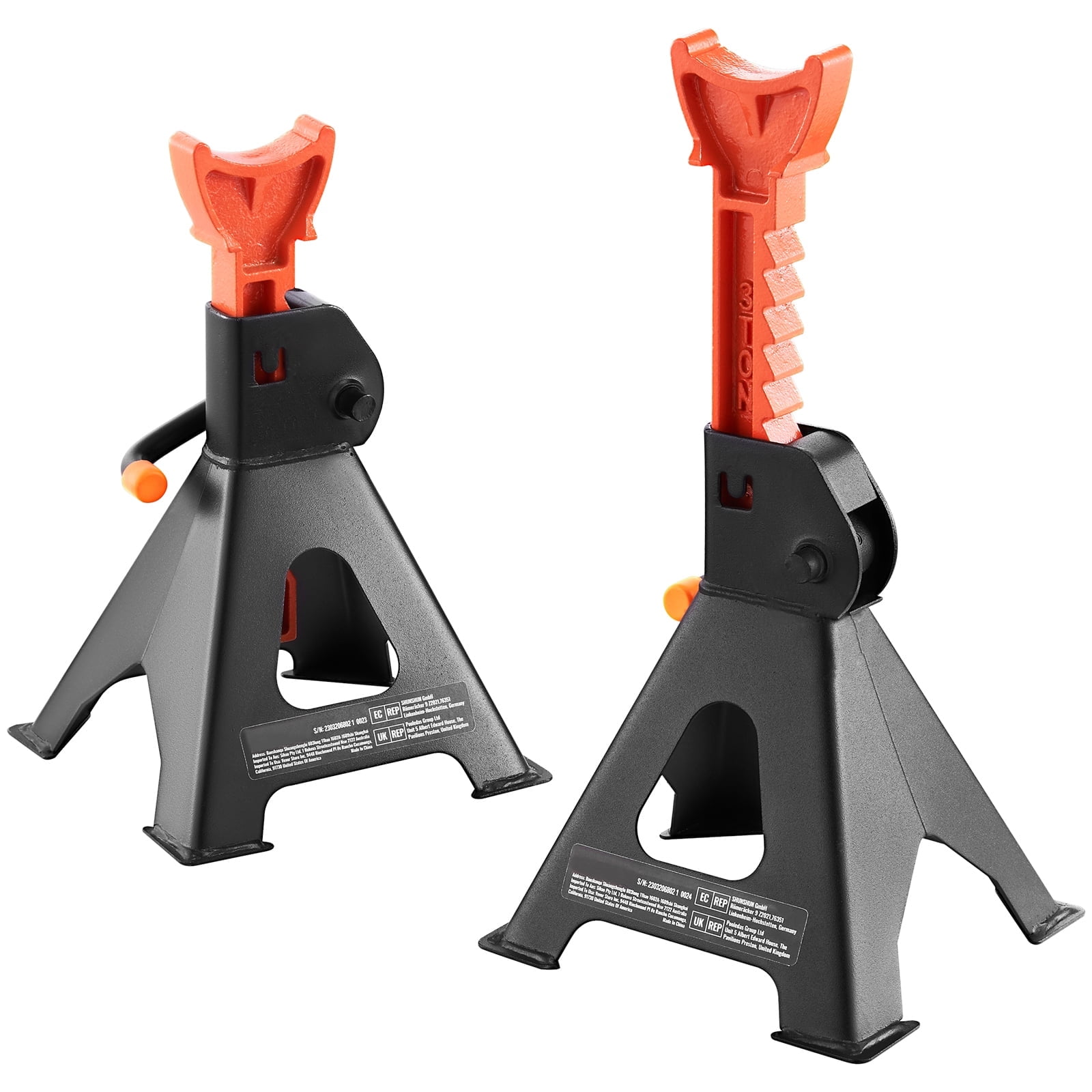 KFFKFF Jack Stand, 3 Ton (6,000 lbs) Load Bearing Car Support Props, 10.8-16.3 inch Variable Elevation, suitable for elevating SUV, Pickup Truck, Automobile and UTV/ATV, Red, Set of 2