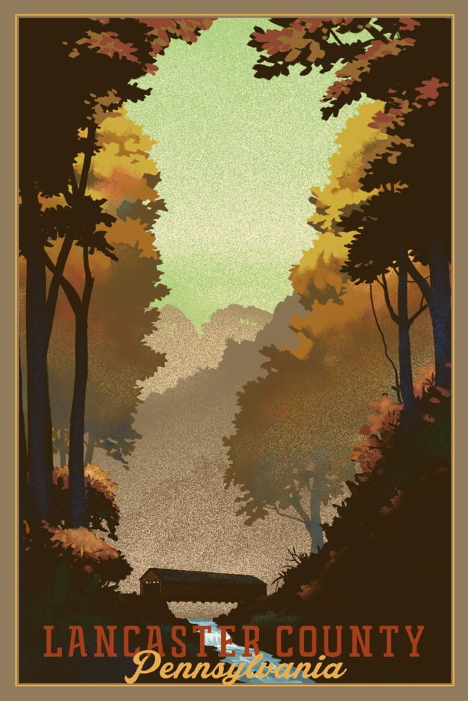 Lancaster County, Pennsylvania, Covered Bridge, Litho (16x24 Giclee