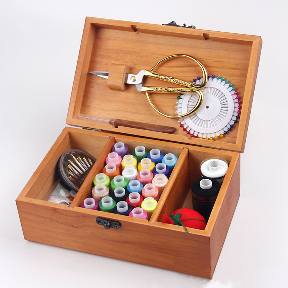 Interesty Sewing Box Wooden Box Treasure Box Needle and Thread Storage Box 